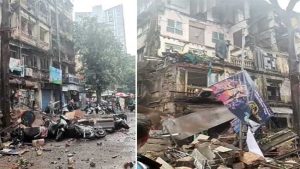 Mumbai news : मुसळधार पावसाचा फटका! ग्रँट रोडमधील इमारतीचा काही भाग कोसळला