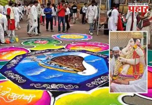 Pune Kasba Ganpati Visarjan: कसबा गणपतीच्या विसर्जन मिरवणूकीसाठी आकर्षक रांगोळ्यांच्या पायघड्या...
