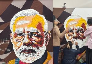 टाकाऊ कपड्यांतून साकारली कलाकृती; पंतप्रधान मोदीचं ६ फूट पोर्ट्रेट चर्चेत