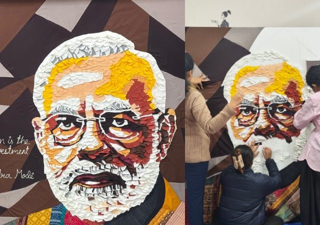 टाकाऊ कपड्यांतून साकारली कलाकृती; पंतप्रधान मोदीचं ६ फूट पोर्ट्रेट चर्चेत