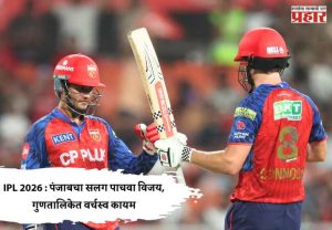 IPL 2026 : पंजाबचा सलग पाचवा विजय, गुणतालिकेत वर्चस्व कायम