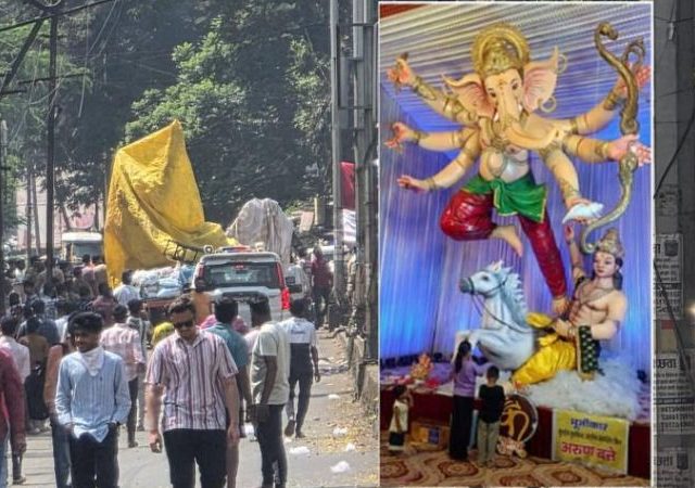 Kolhapur Ganpati Visarjan 2026 : विसर्जन मिरवणुकीदरम्यान मोठी दुर्घटना; कोल्हापुरात 21 फुटांची गणेशमूर्ती कोसळली