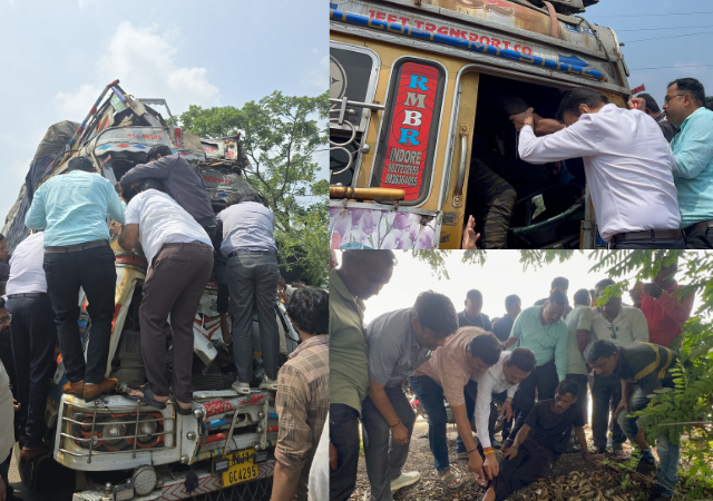 Minister Girish Mahajan : पिंपळगावजवळ दोन ट्रकची धडक, जखमींच्या मदतीसाठी मंत्री गिरीश महाजन ताफा थांबवून घटनास्थळी; बचावकार्यात केली मदत