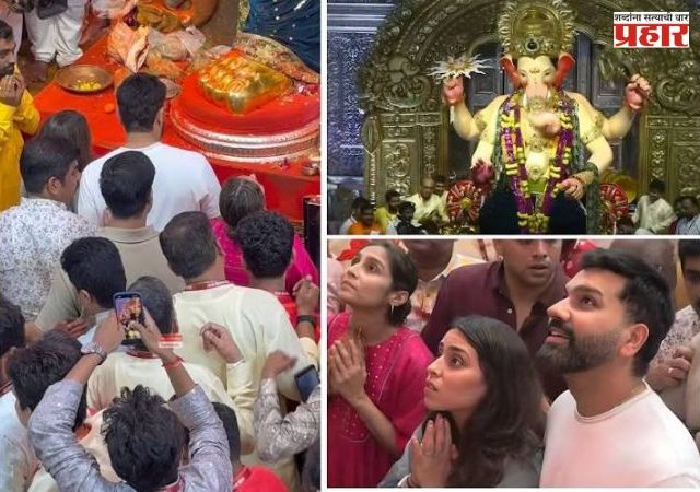 Lalbaugcha Raja :'रोहित... रोहित...'च्या जयघोषाने दुमदुमला लालबागचा दरबार! 'हिटमॅन' पत्नीसह बाप्पाच्या चरणी!