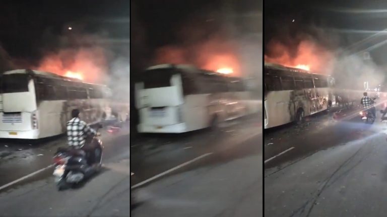 School Bus Fire : उन्नावमध्ये शालेय बसला भीषण आग! 60 विद्यार्थी थोडक्यात बचावले; महामार्गावर वाहतुकीचा खोळंबा