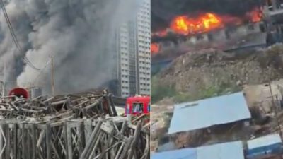 Mulund Fire News : मुलुंडमध्ये बांधकाम सुरू असलेल्या इमारतीच्या आवारात भीषण आग; ७ गॅस सिलिंडरचे एकापाठोपाठ एक स्फोट, मोठी जीवितहानी टळली